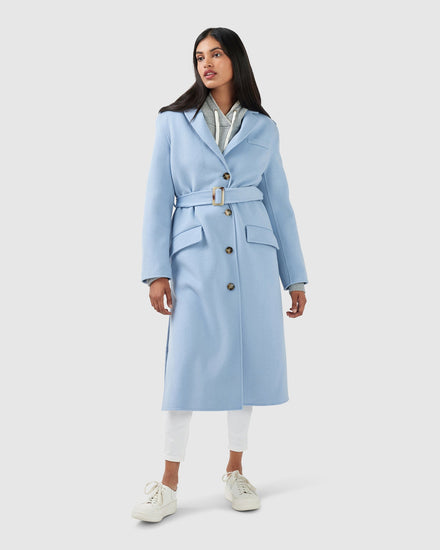 Skylight Wool Blend Longline Coat - Sky Blue