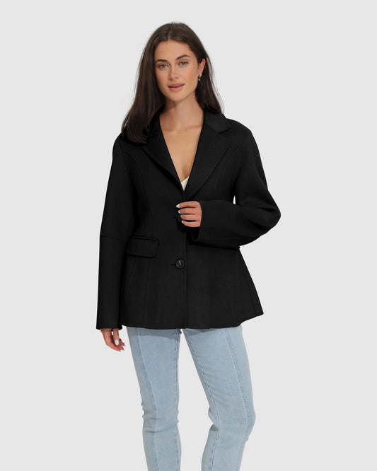 Stuck On You Wool Blend Cinched Waist Blazer - Black