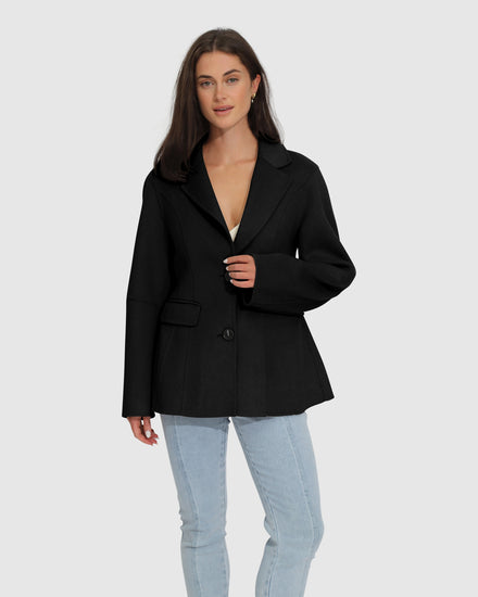 Stuck On You Wool Blend Cinched Waist Blazer - Black