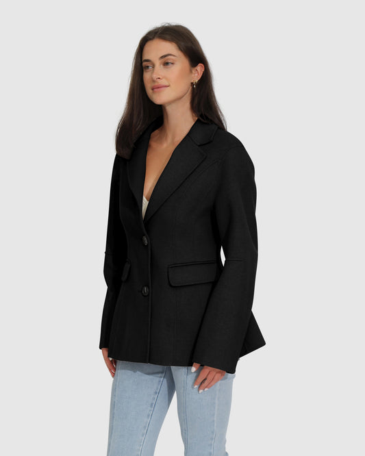 Stuck On You Wool Blend Cinched Waist Blazer - Black
