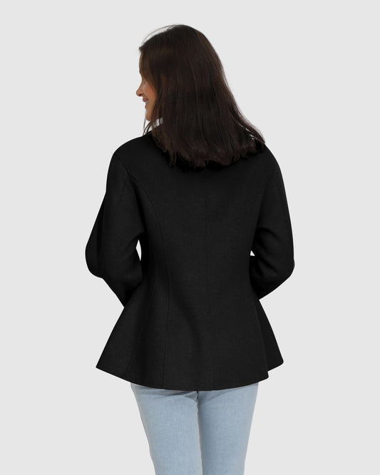 Stuck On You Wool Blend Cinched Waist Blazer - Black
