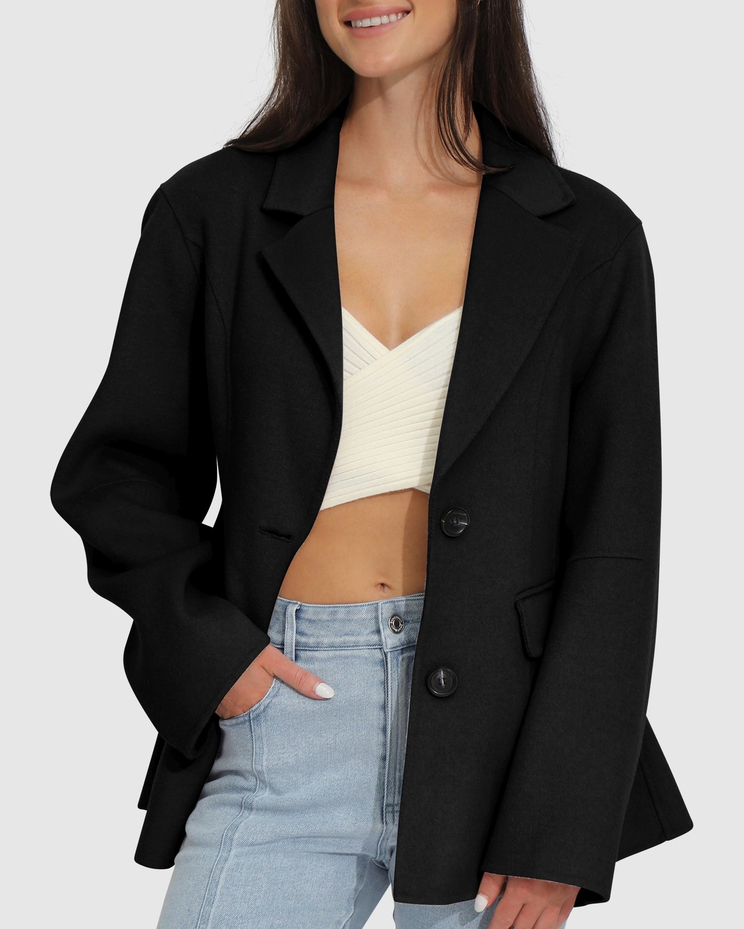 Stuck On You Wool Blend Cinched Waist Blazer - Black