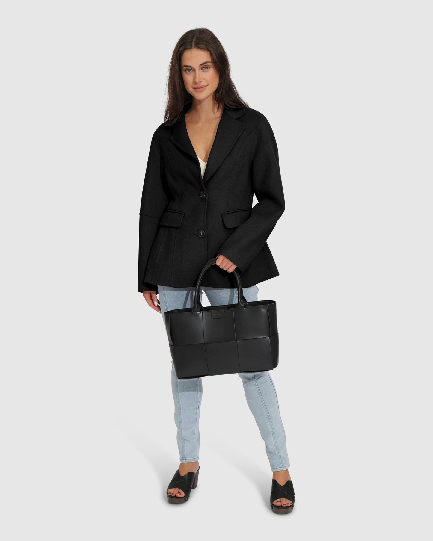 Stuck On You Wool Blend Cinched Waist Blazer - Black