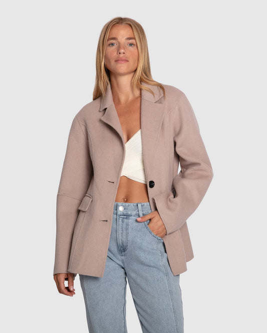 Stuck On You Wool Blend Cinched Waist Blazer - Sand