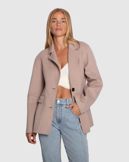 Stuck On You Wool Blend Cinched Waist Blazer - Sand