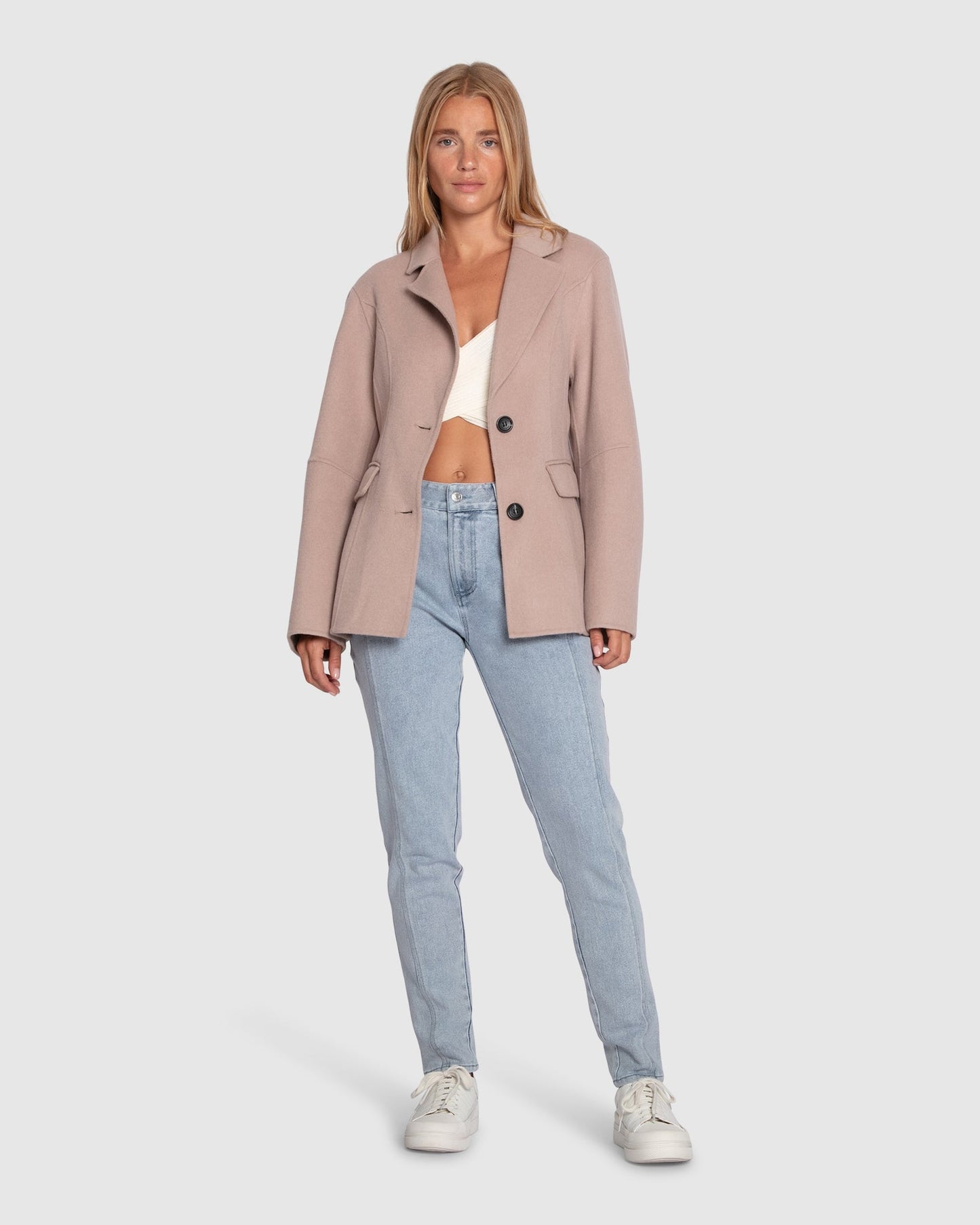 Stuck On You Wool Blend Cinched Waist Blazer - Sand