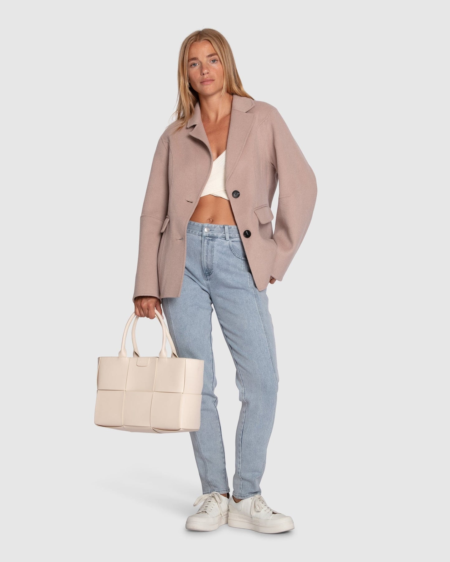 Stuck On You Wool Blend Cinched Waist Blazer - Sand