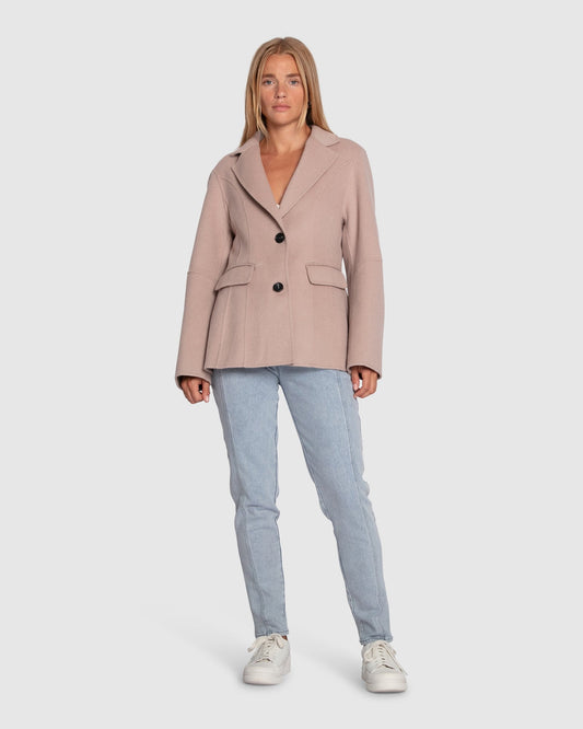 Stuck On You Wool Blend Cinched Waist Blazer - Sand