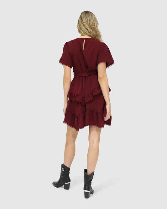 Burgundy The Softest Spell Ruffle Mini Dress with ruffle detailing - alternate view