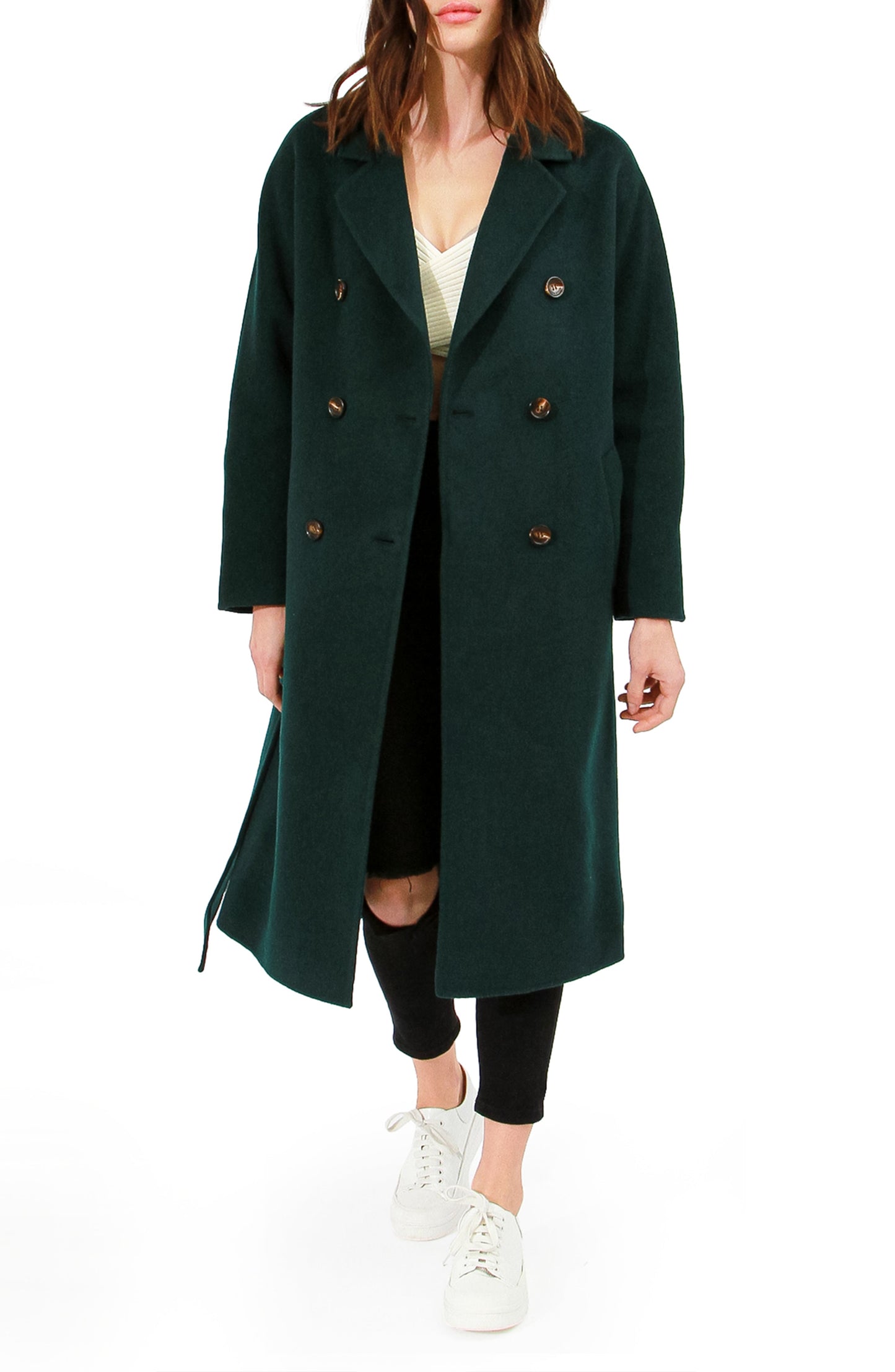 Standing Still Wool Blend Belted Coat - Dark Green