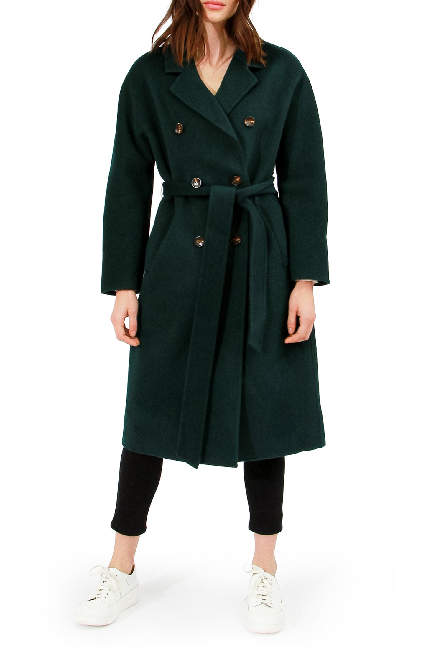Standing Still Wool Blend Belted Coat - Dark Green