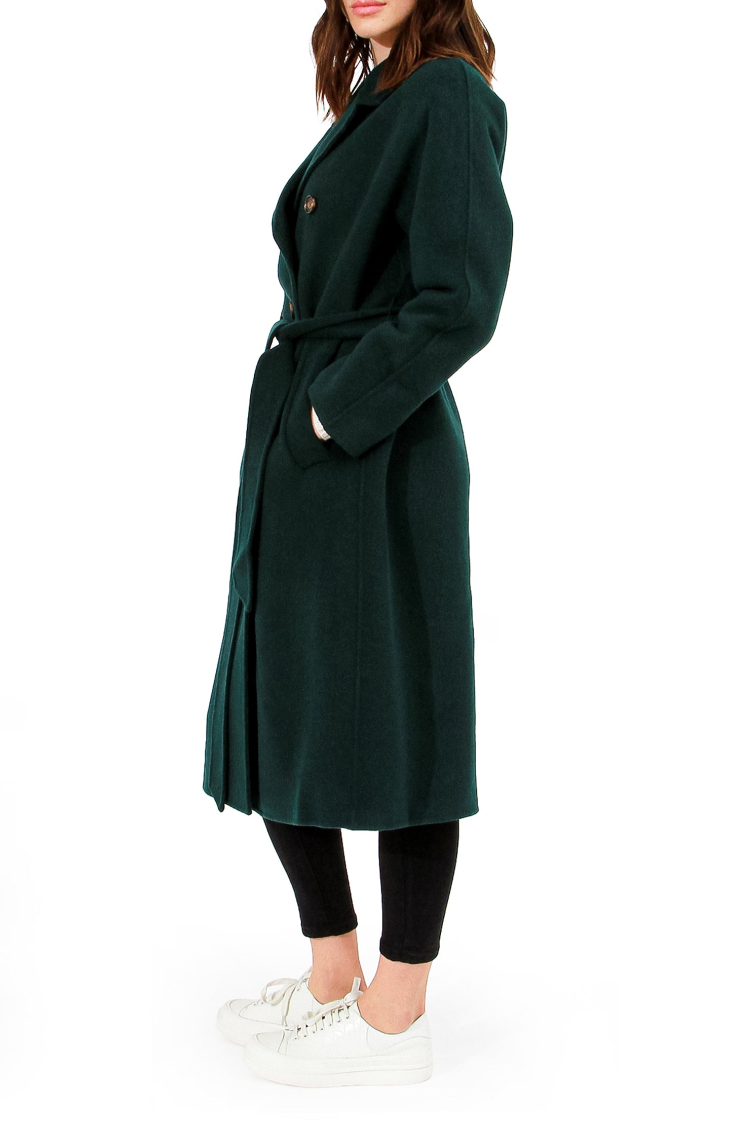 Standing Still Wool Blend Belted Coat - Dark Green