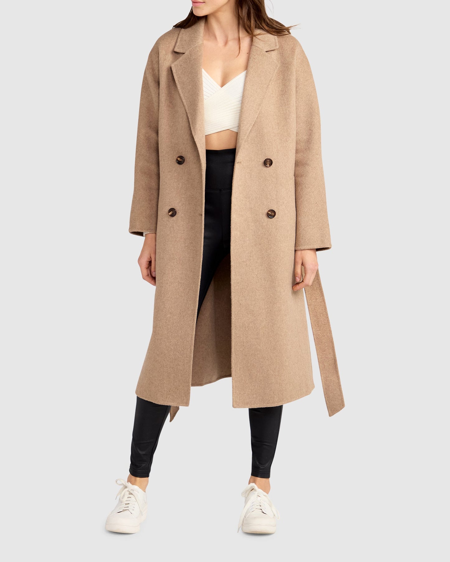 Standing Still Wool Blend Belted Coat - Oat