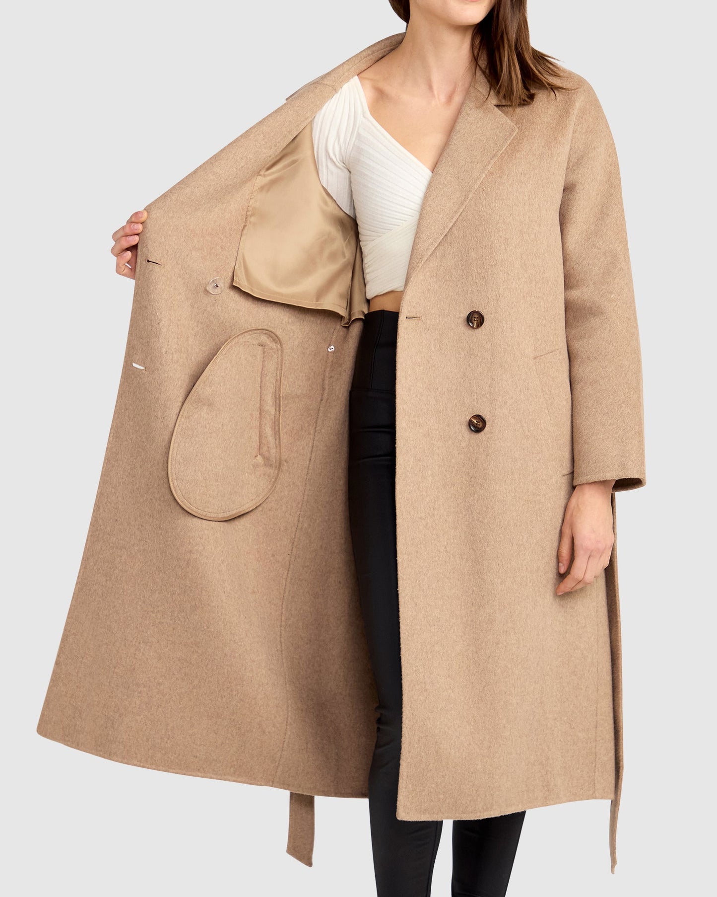 Standing Still Wool Blend Belted Coat - Oat