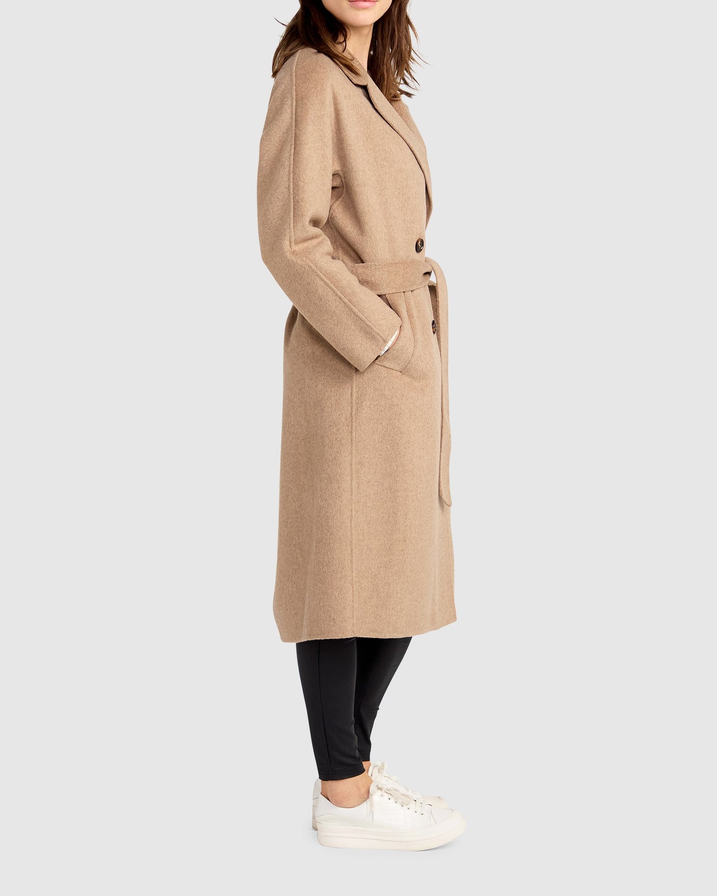 Standing Still Wool Blend Belted Coat - Oat
