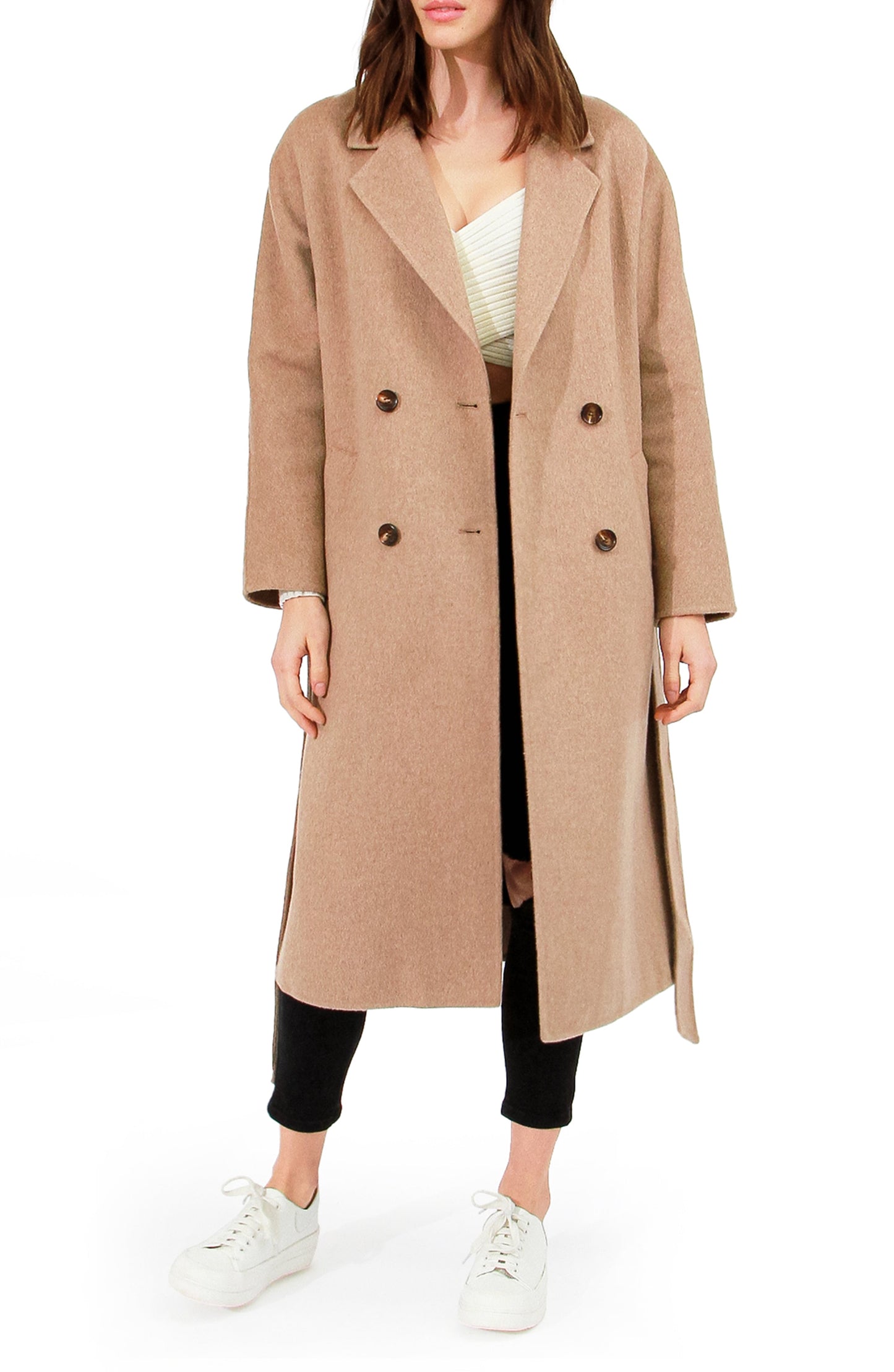 Standing Still Wool Blend Belted Coat - Oat