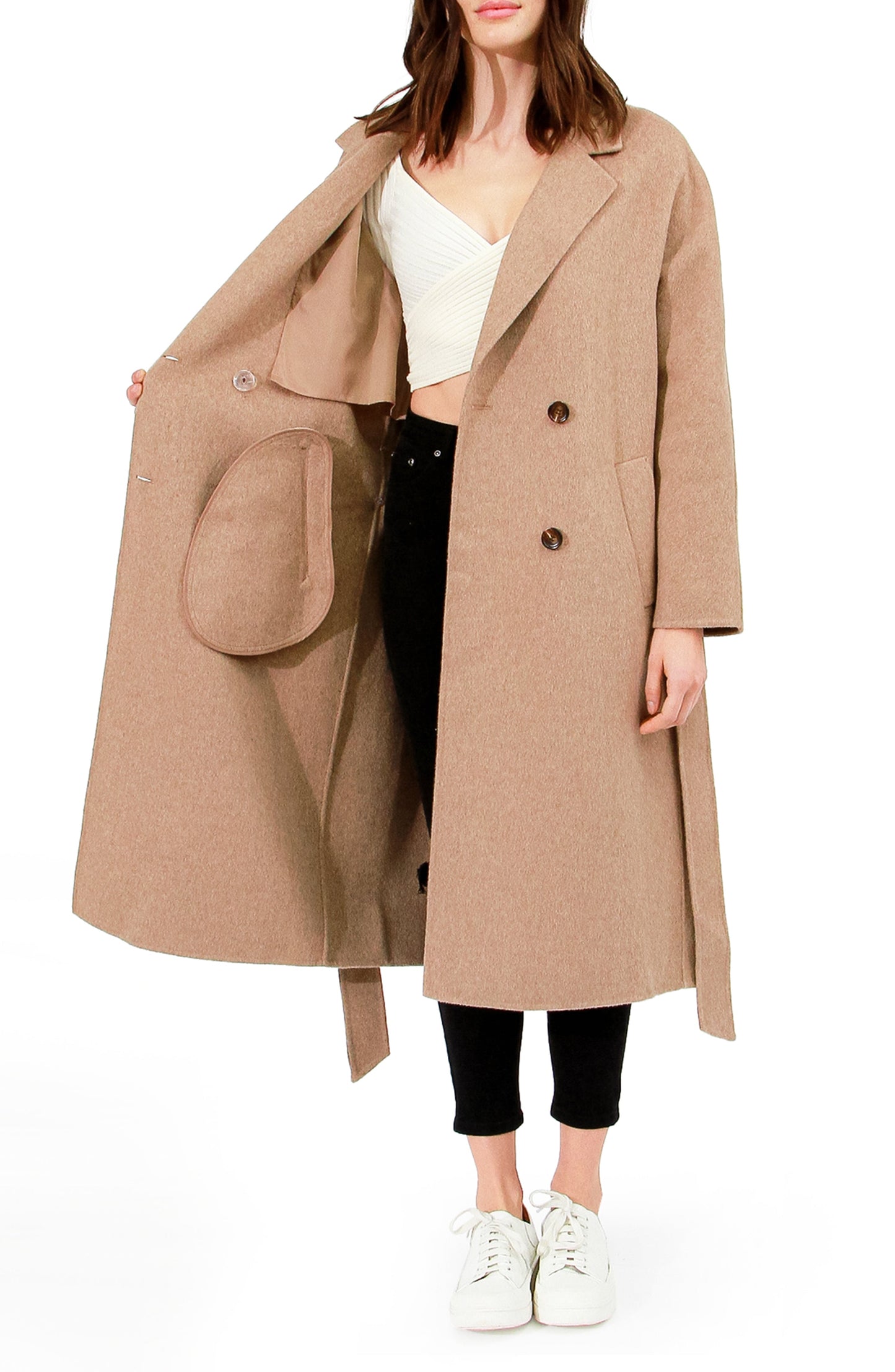 Standing Still Wool Blend Belted Coat - Oat