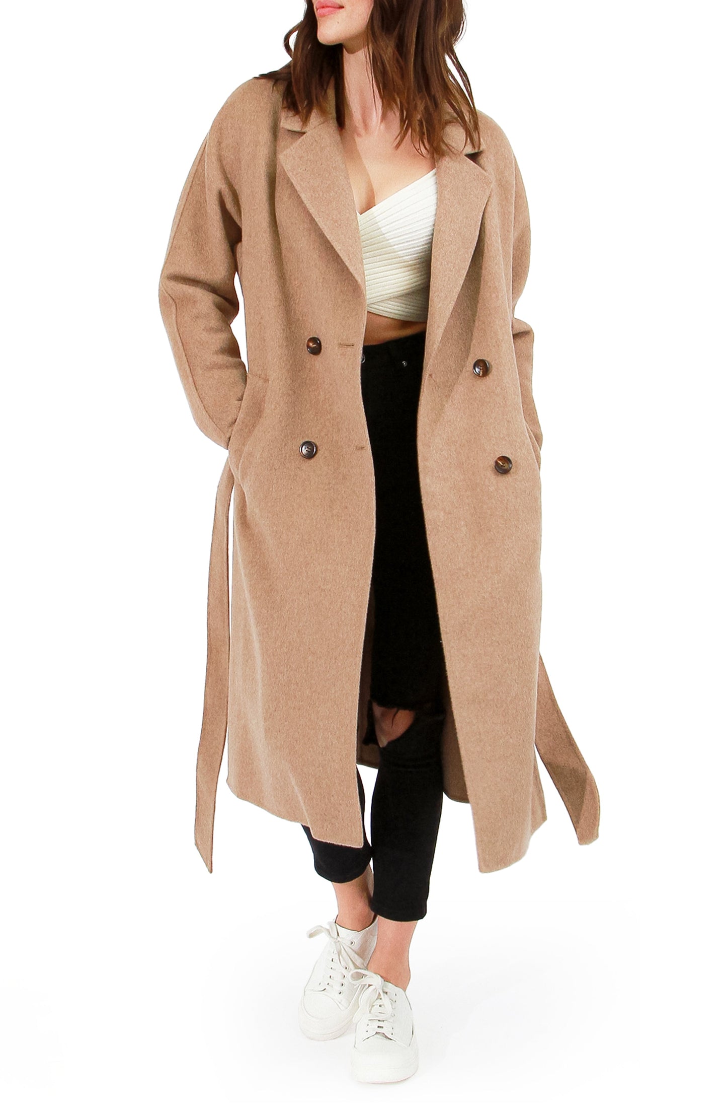 Standing Still Wool Blend Belted Coat - Oat
