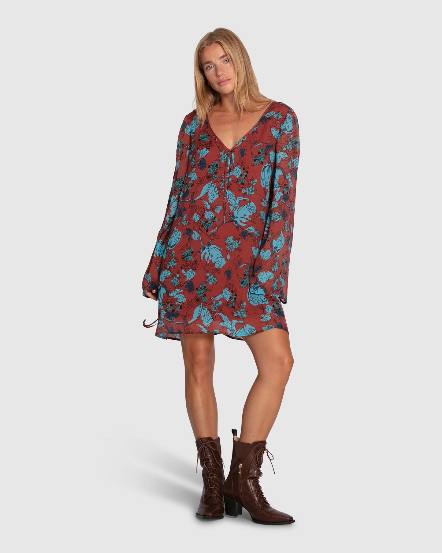 Star Eyes Mini Dress - Flora Burgundy Print