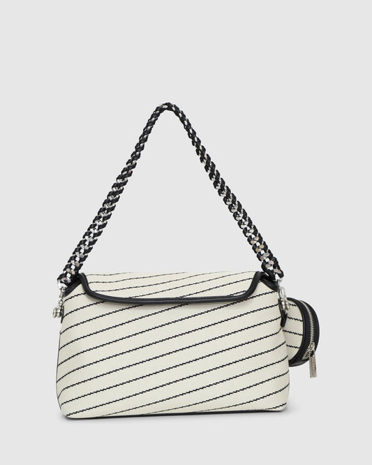 White/Black Elodie Day PU Bag with woven chain shoulder strap for a statement finish - alternate view