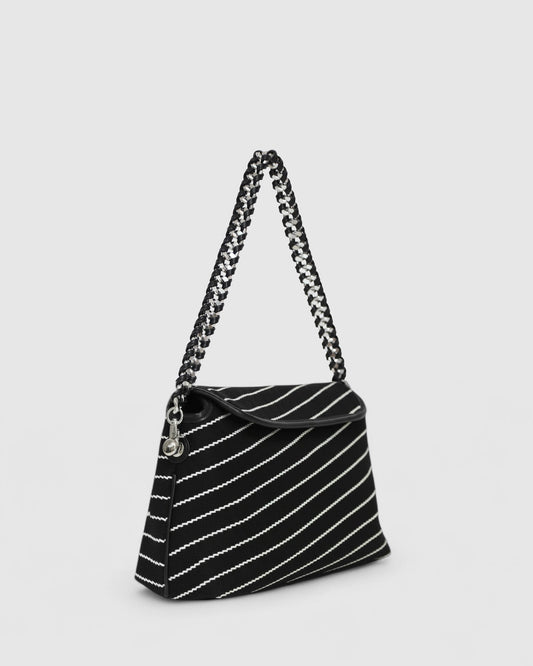 Black/White Elodie Day PU Bag with flap-front design with magnetic snap closure - alternate view