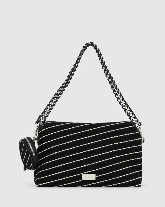 Black/White Elodie Day PU Bag with woven chain shoulder strap for a statement finish - alternate view