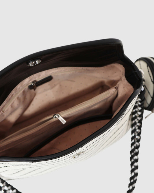White/Black Elodie Day PU Bag with flap-front design with magnetic snap closure - alternate view