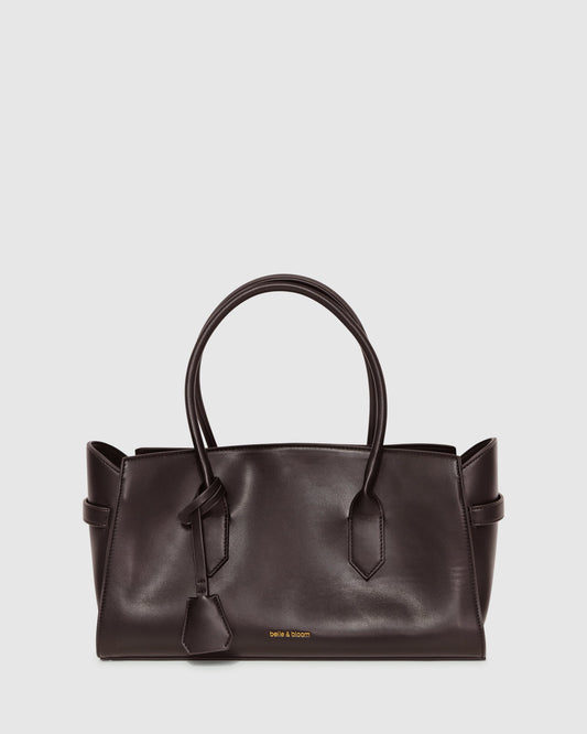 Chocolate Stream Tote PU Bag with top handle and handle drop 20cm - front view
