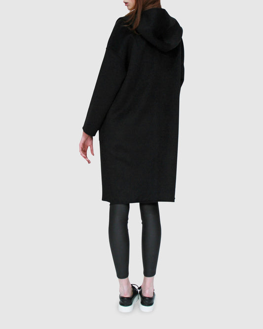 Sunday Morning Wool Blend Hooded Coat - Black