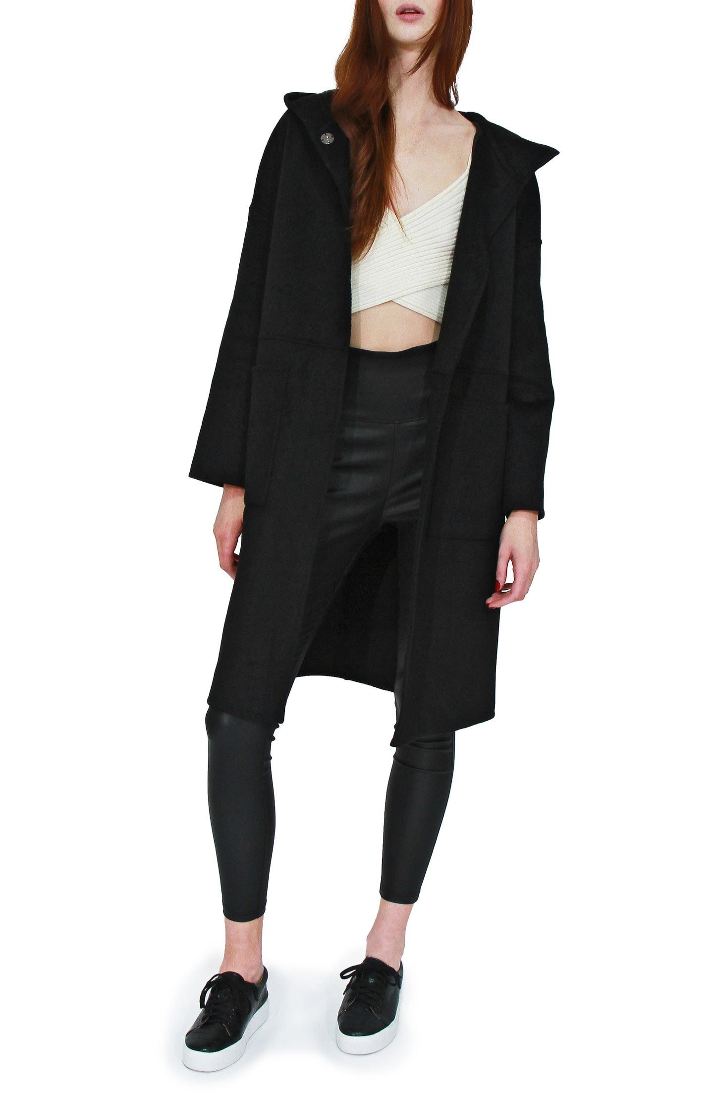 Sunday Morning Wool Blend Hooded Coat - Black