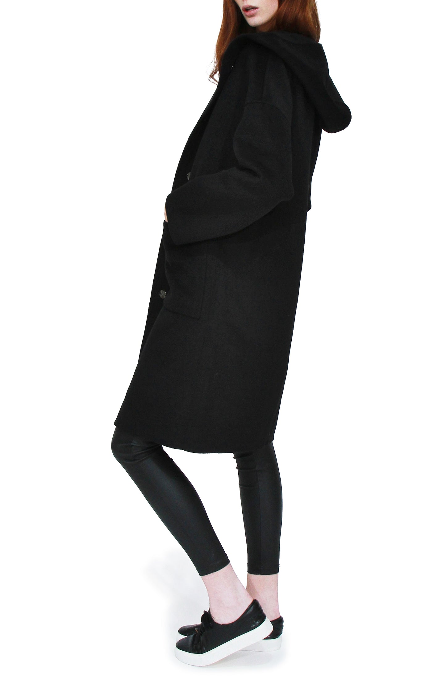Sunday Morning Wool Blend Hooded Coat - Black
