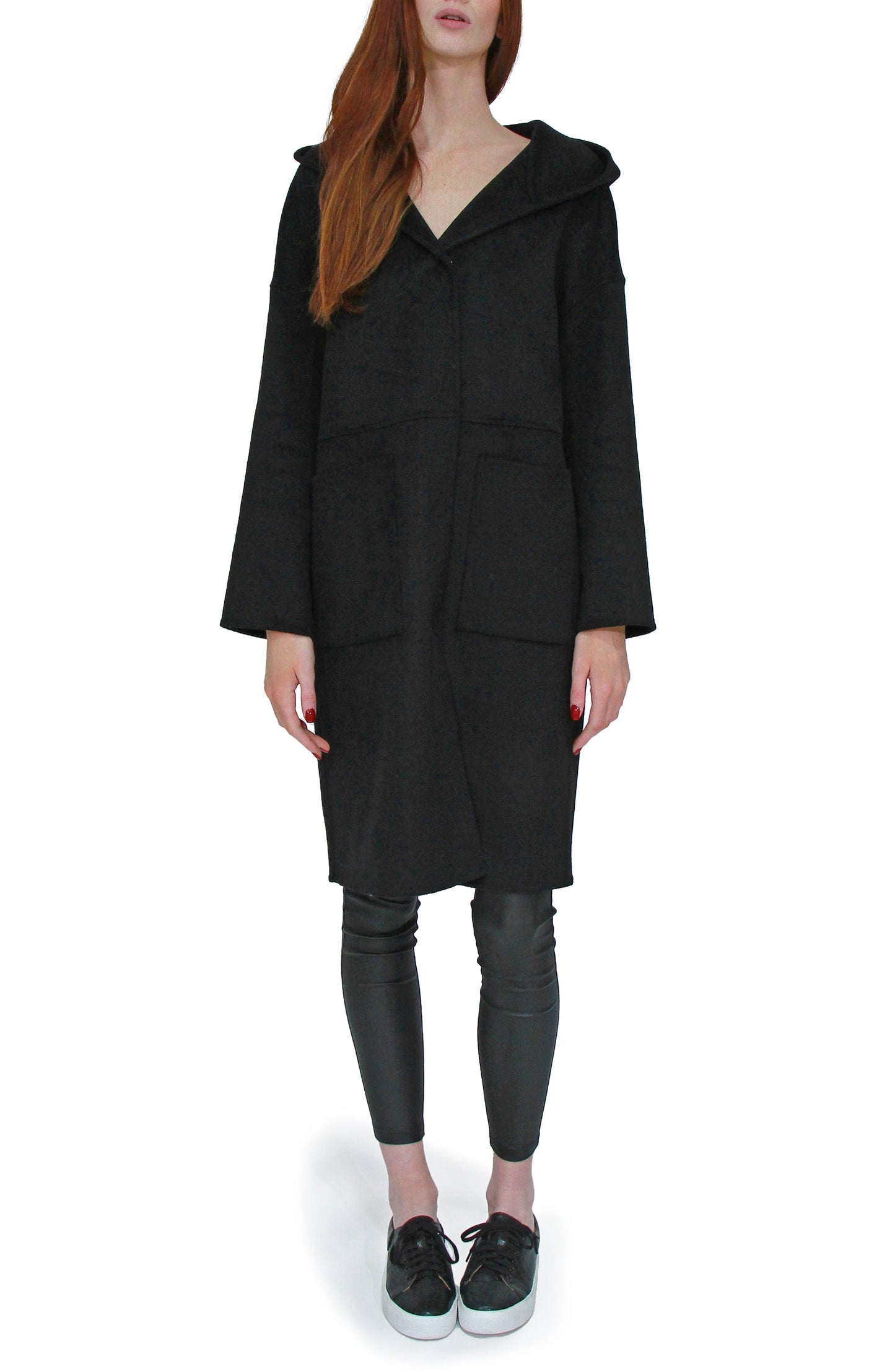 Sunday Morning Wool Blend Hooded Coat - Black