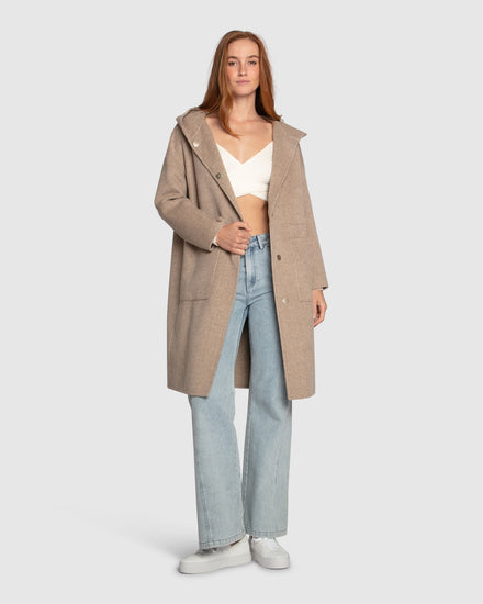Sunday Morning Wool Blend Hooded Coat - Beige