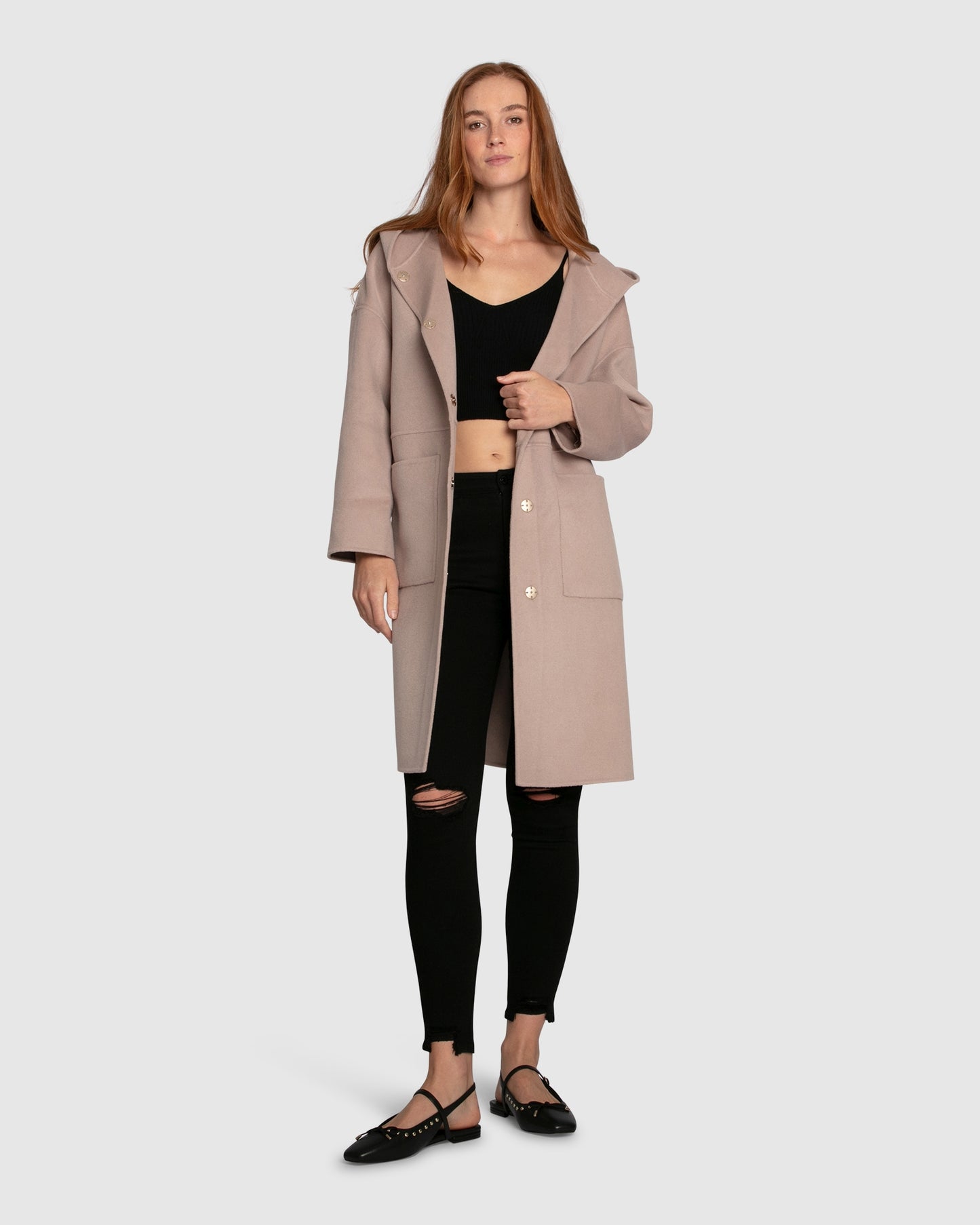 Sunday Morning Wool Blend Hooded Coat - Sand