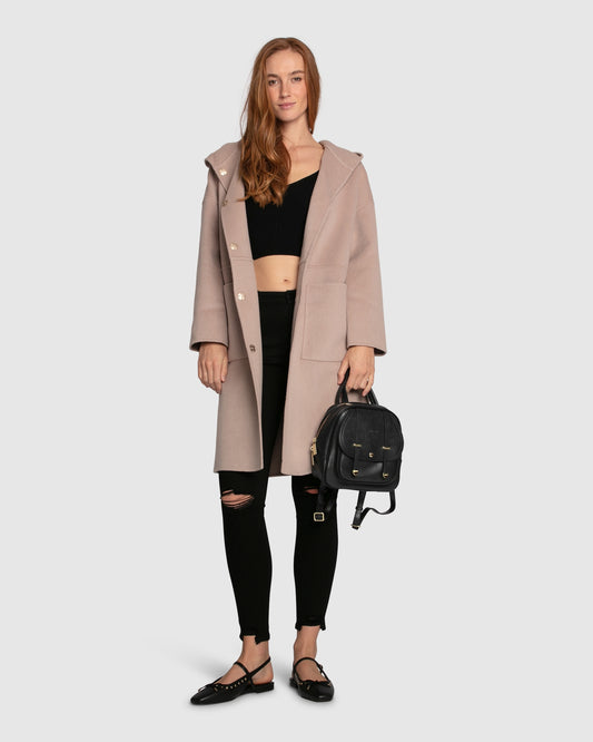 Sunday Morning Wool Blend Hooded Coat - Sand