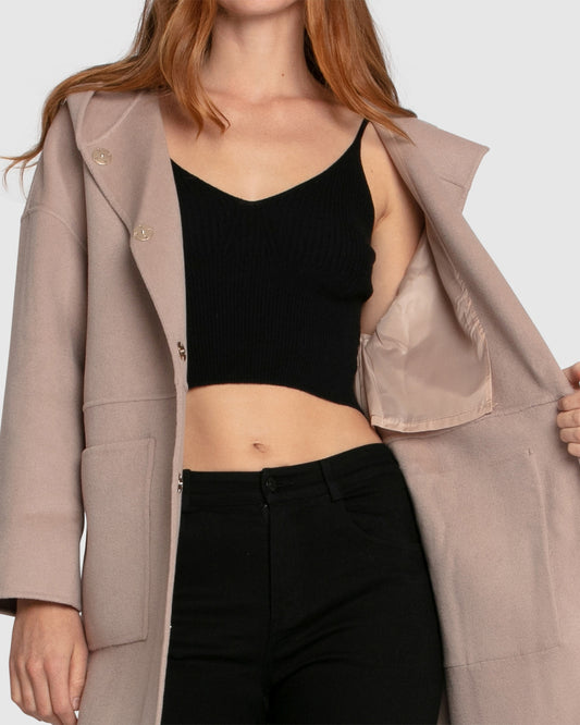 Sunday Morning Wool Blend Hooded Coat - Sand