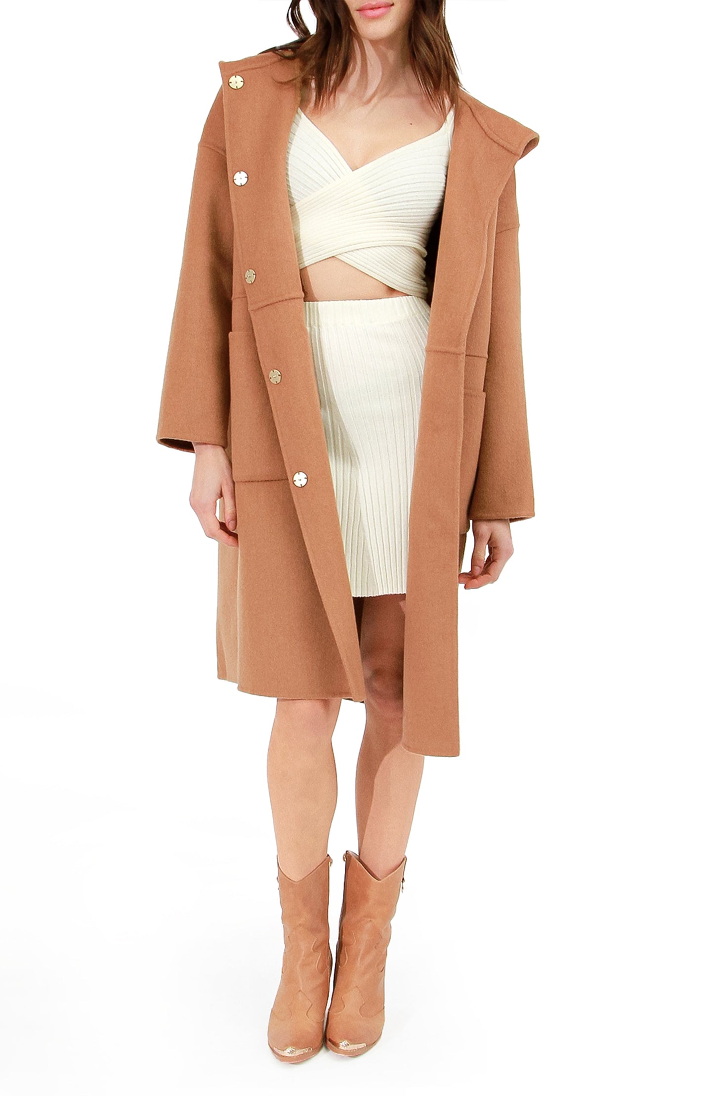 Sunday Morning Wool Blend Hooded Coat - Camel