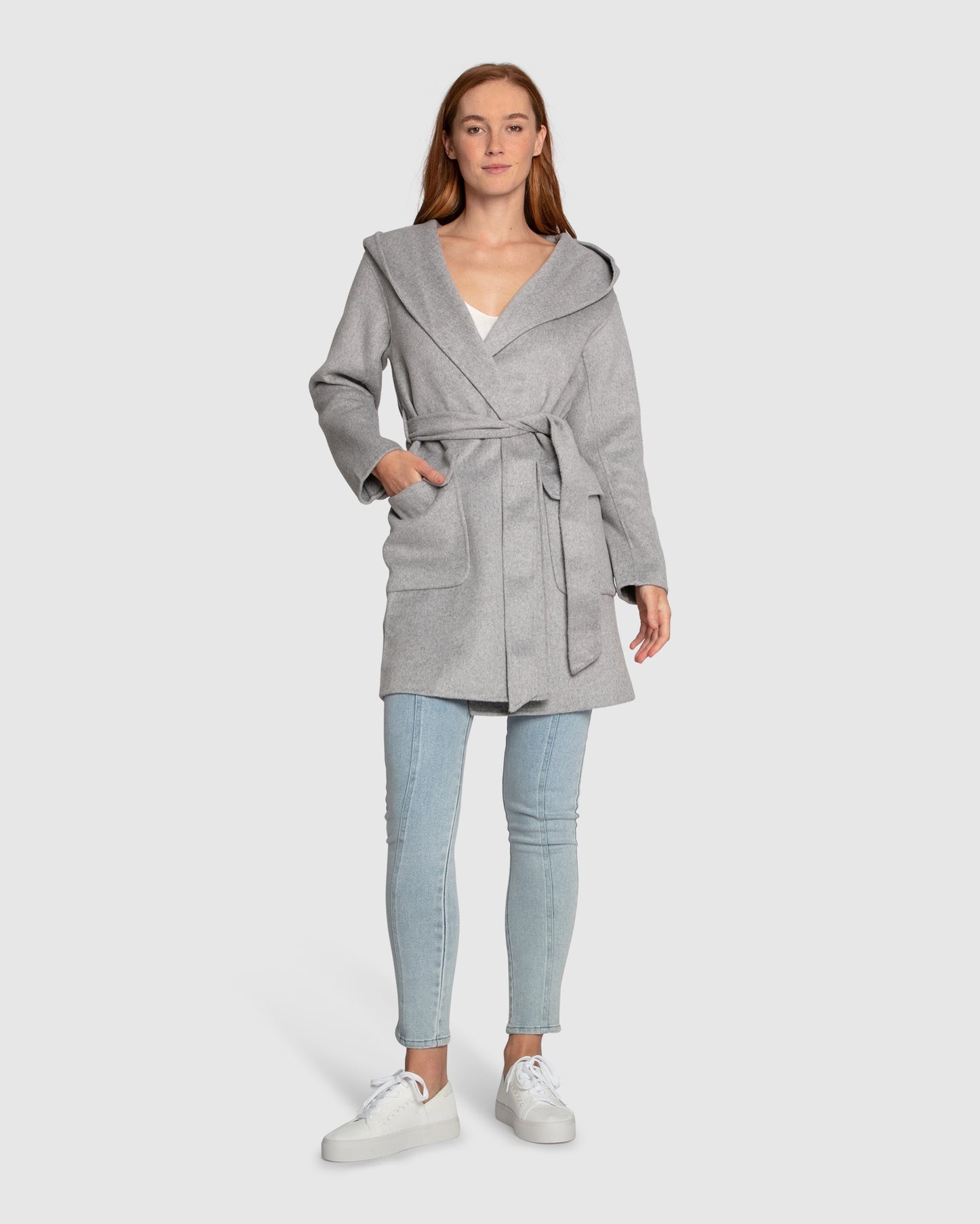 Sweet Escape Wool Blend Robe Coat - Grey Marle