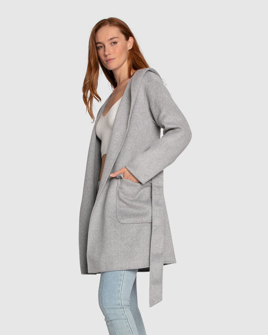Sweet Escape Wool Blend Robe Coat - Grey Marle