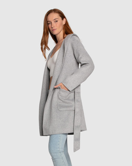 Sweet Escape Wool Blend Robe Coat - Grey Marle