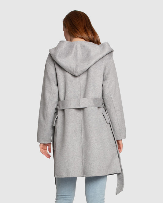 Sweet Escape Wool Blend Robe Coat - Grey Marle