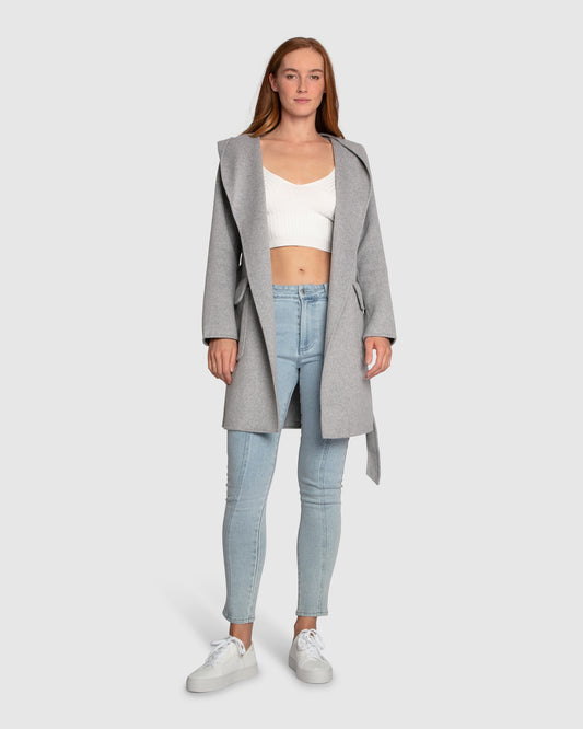 Sweet Escape Wool Blend Robe Coat - Grey Marle