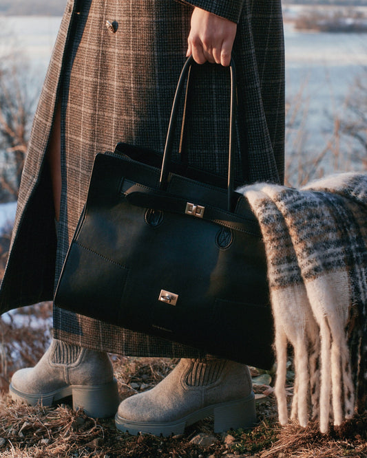 Black In The City Leather Shoulder Bag with top handle - alternate view