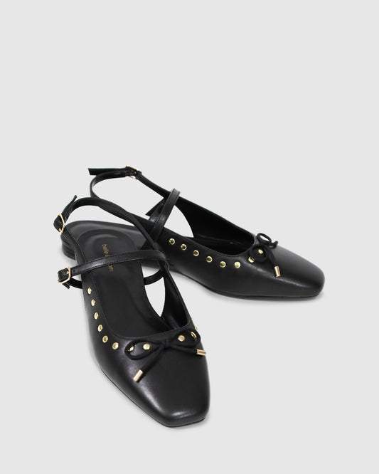 True Romance Slingback Leather Flat - Black