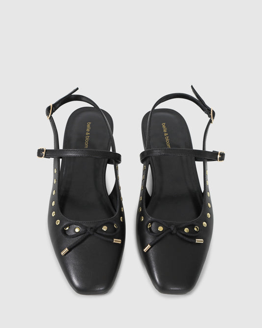 True Romance Slingback Leather Flat - Black