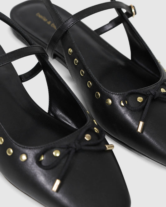 True Romance Slingback Leather Flat - Black