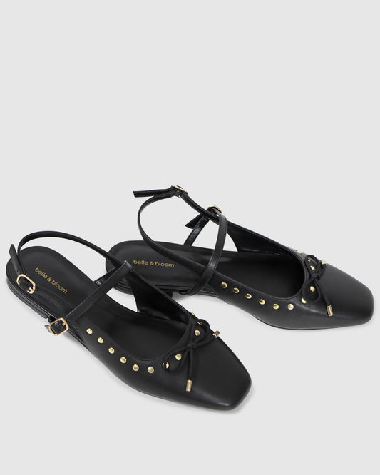 True Romance Slingback Leather Flat - Black