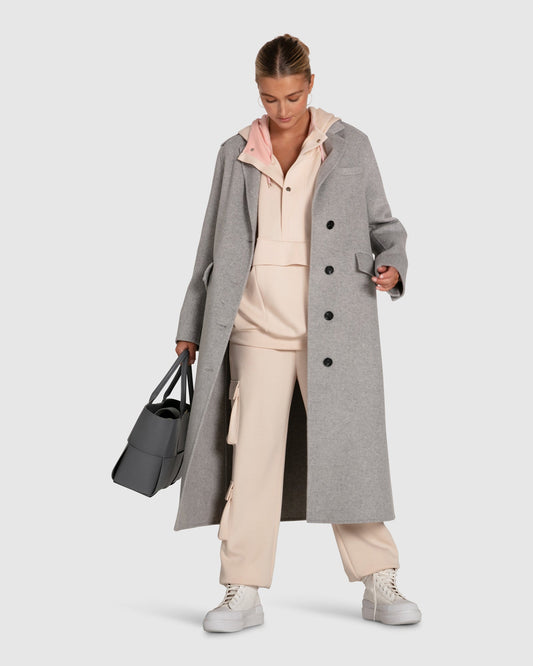 Tainted Love Wool Blend Longline Coat - Grey Marle