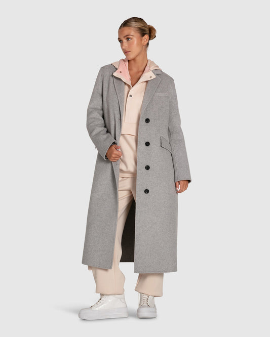 Tainted Love Wool Blend Longline Coat - Grey Marle