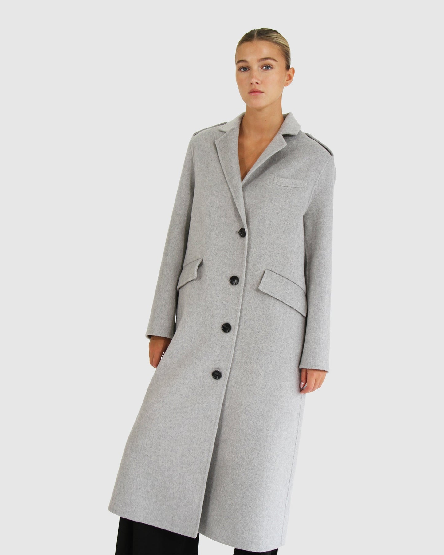 Tainted Love Wool Blend Longline Coat - Grey Marle